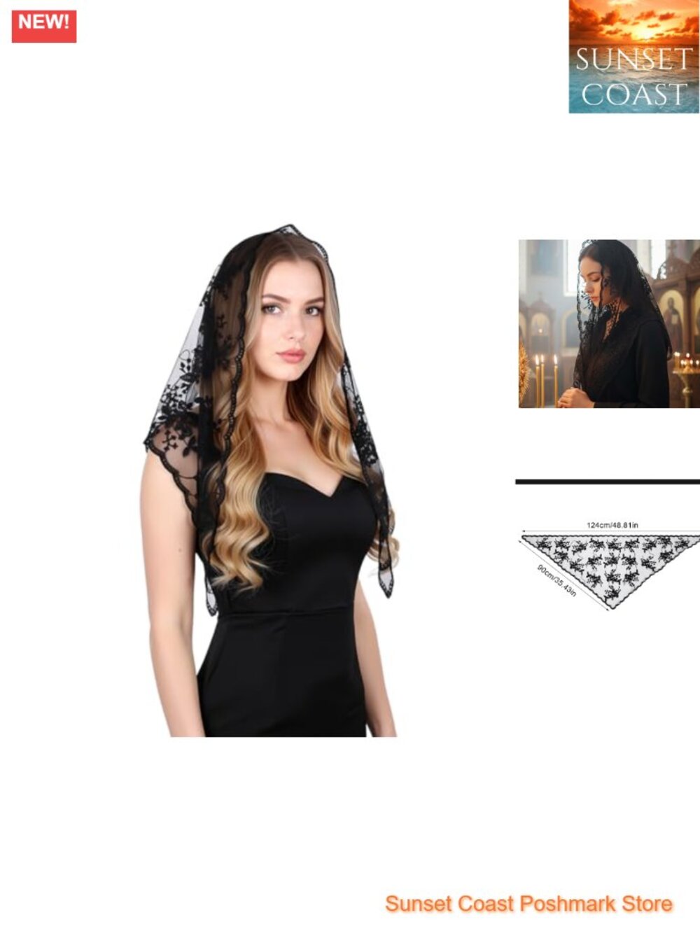 Lace Mantilla Veil Triangle Tulle Polyester Church Prayer Head Covering